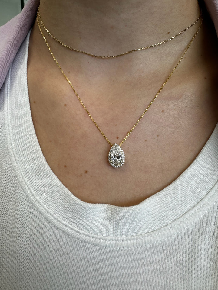 Pear Shape Halo Lab Grown Diamond 1.3CT Pendant