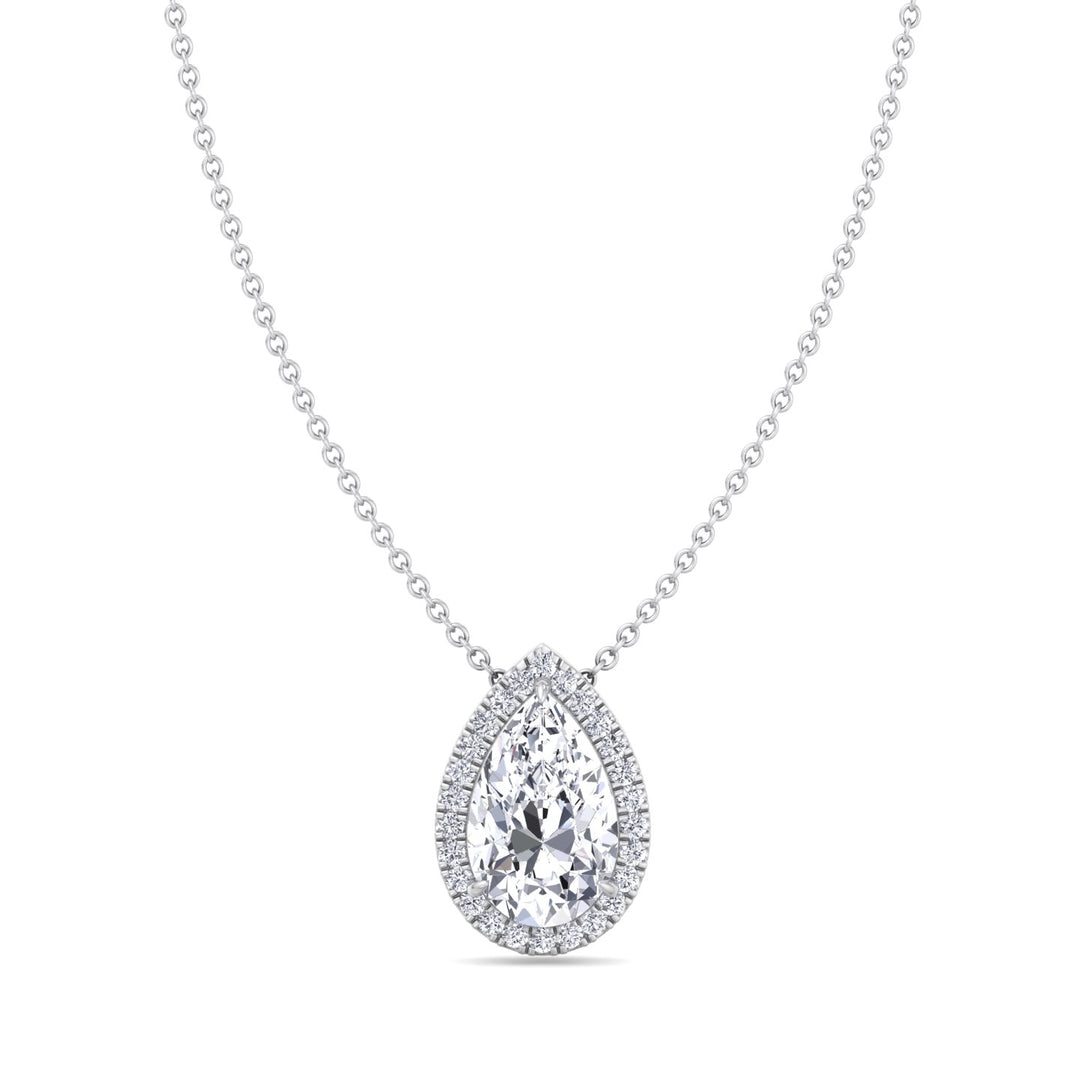 Pear Shape Halo Lab Grown Diamond 1.3CT Pendant, White Gold