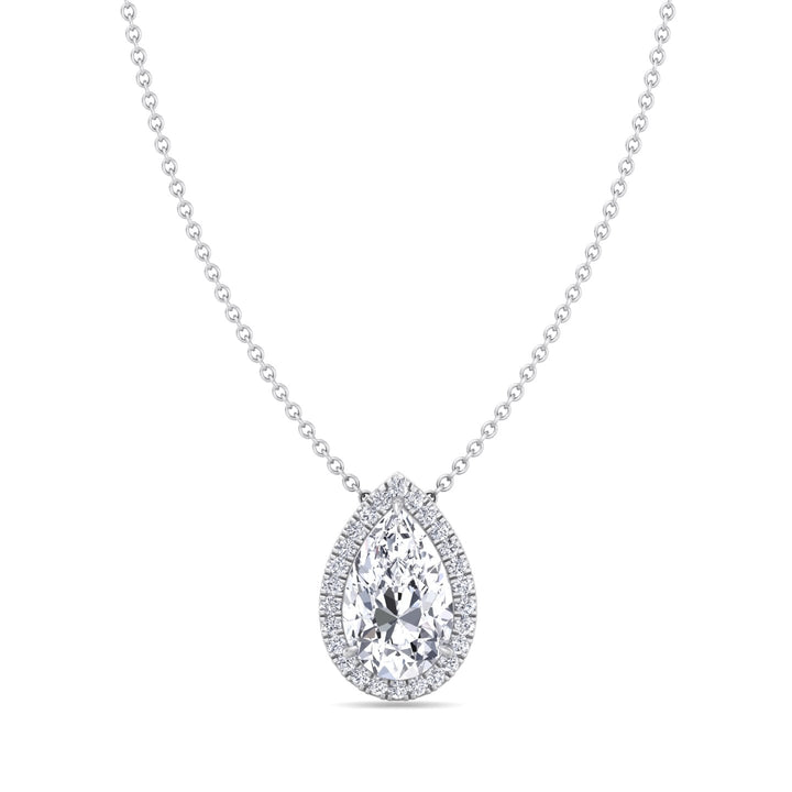 Pear Shape Halo Lab Grown Diamond 1.3CT Pendant, White Gold