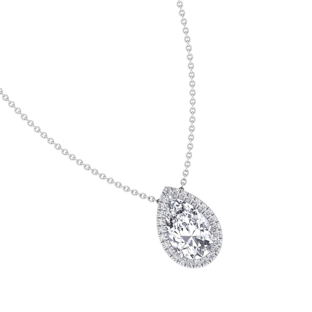 Pear Shape Halo Lab Grown Diamond  Pendant, White Gold