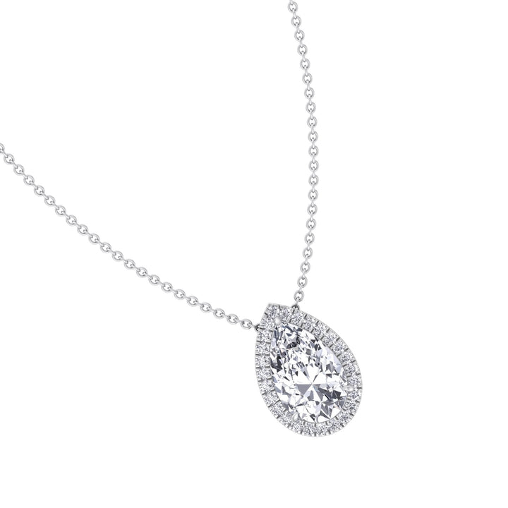 Pear Shape Halo Lab Grown Diamond  Pendant, White Gold