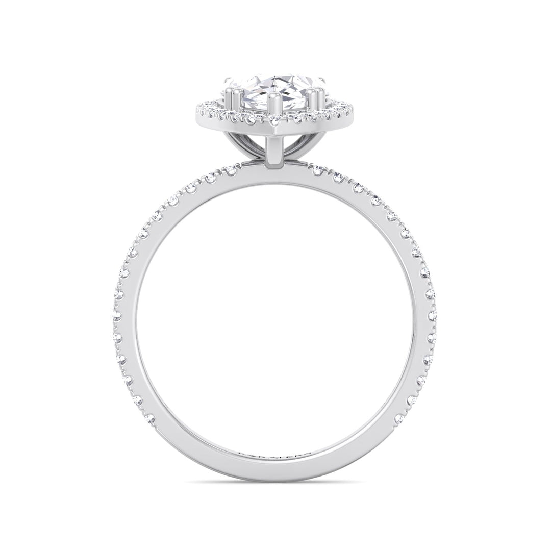 Pear Shaped Cut Lab Diamond Engagement Ring, Halo & SideStones, Profile