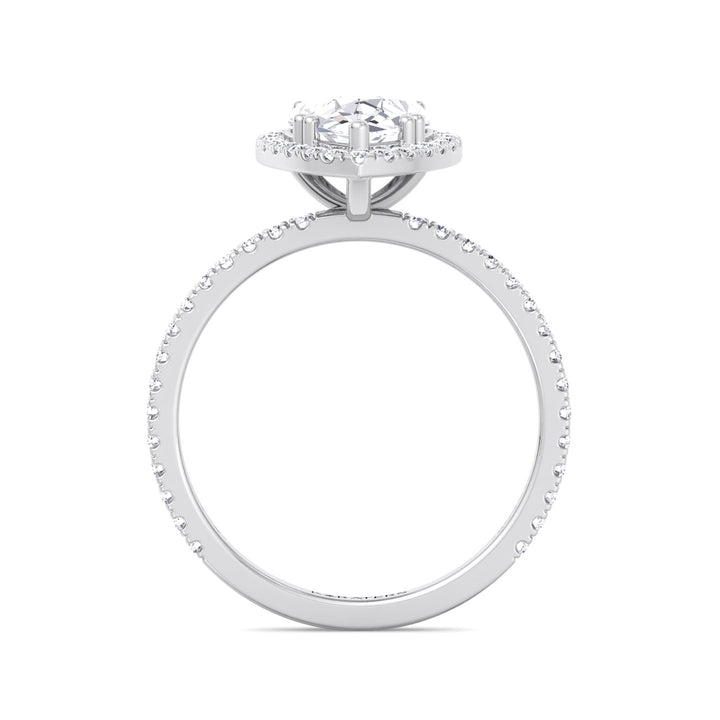 Pear Shaped Cut Lab Diamond Engagement Ring, Halo & SideStones, Profile