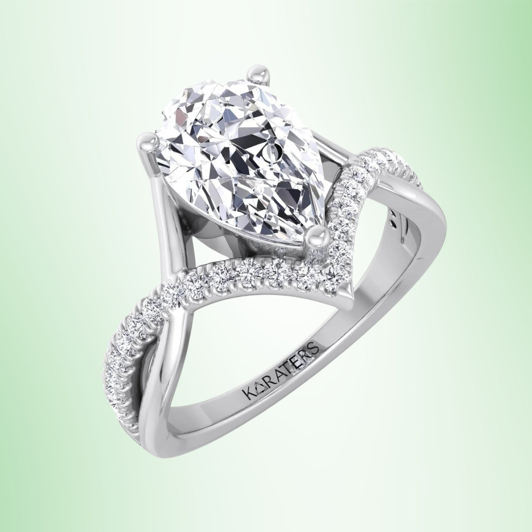 Pear Shaped Cut Lab Diamond Engagement Ring Twisted Pave Band