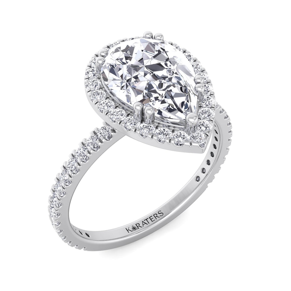 Pear Shaped Cut Lab Diamond White Gold Engagement Ring, Top Down