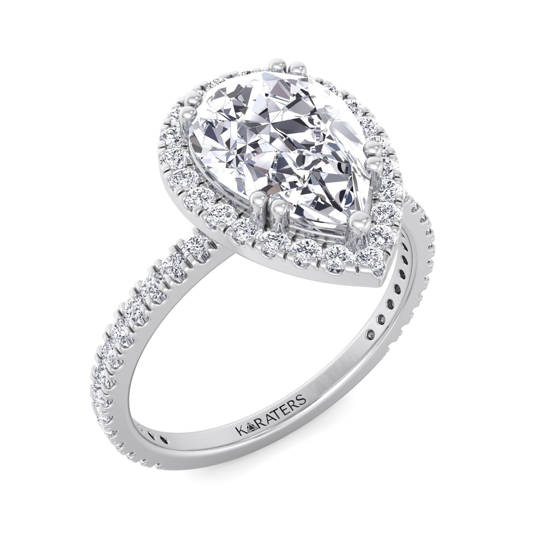 Pear Shaped Cut Lab Diamond White Gold Engagement Ring, Top Down