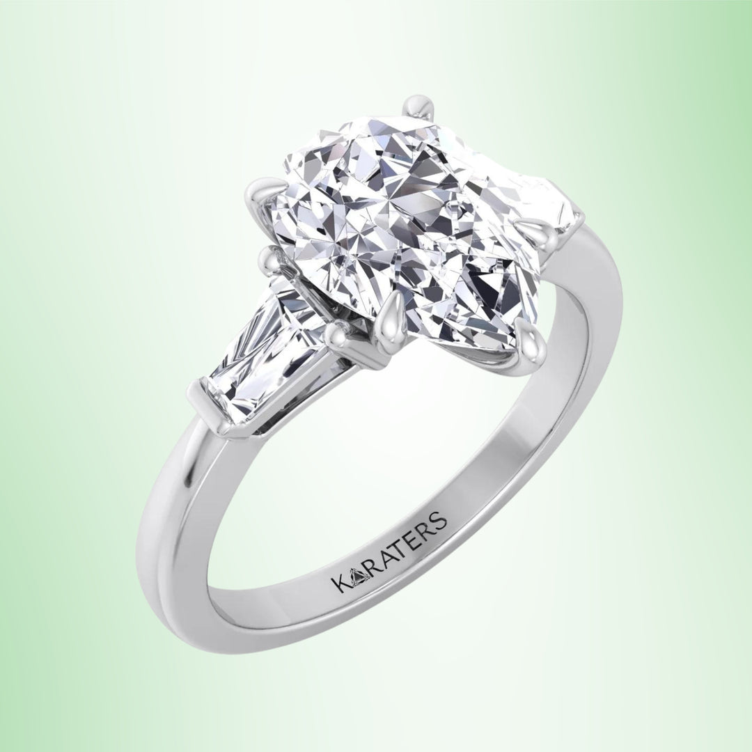 Pear Shaped Lab Diamond Solitaire Engagement Ring Tapered Baguette SideStones