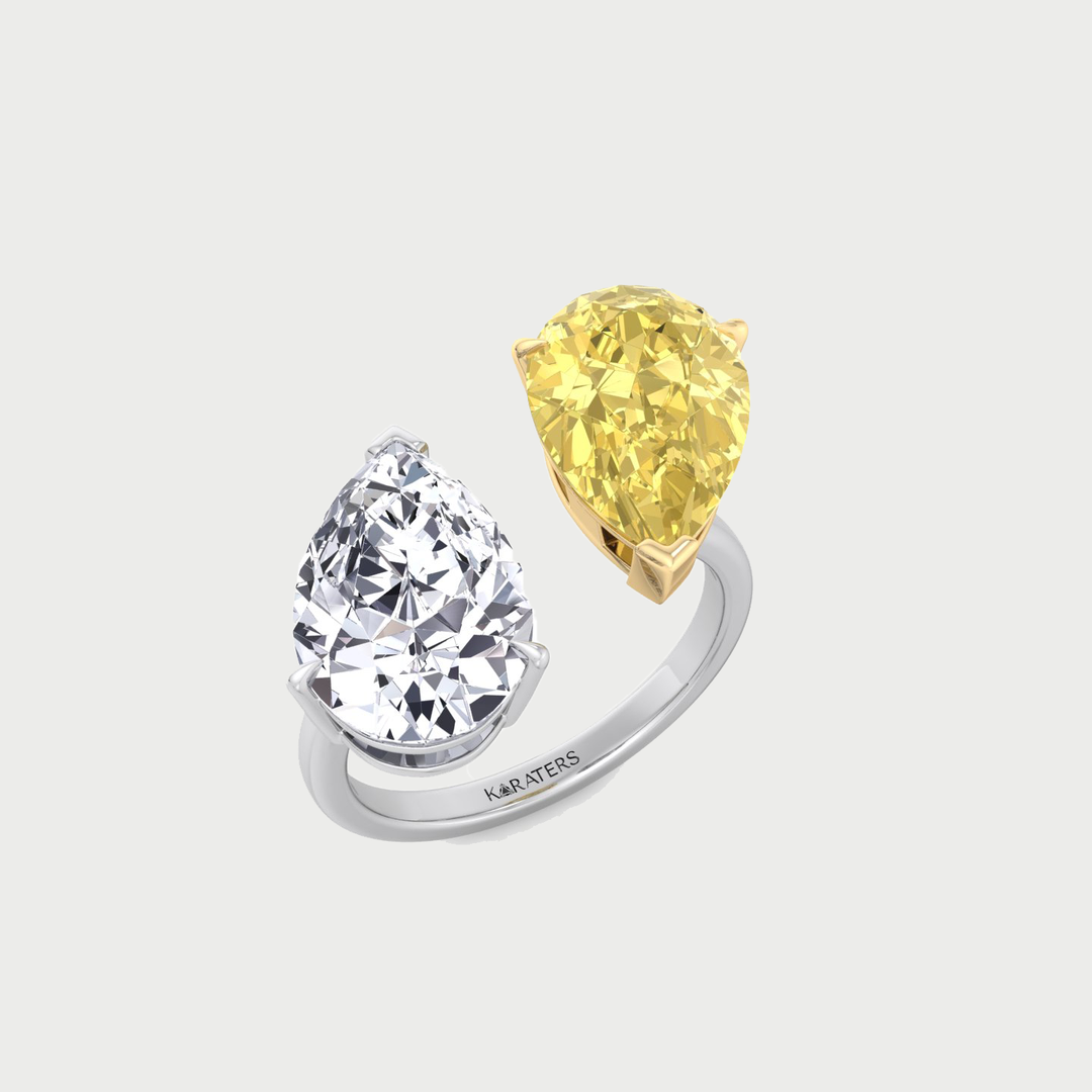 Fancy Yellow & White Pear Shape Lab  Diamond Ring