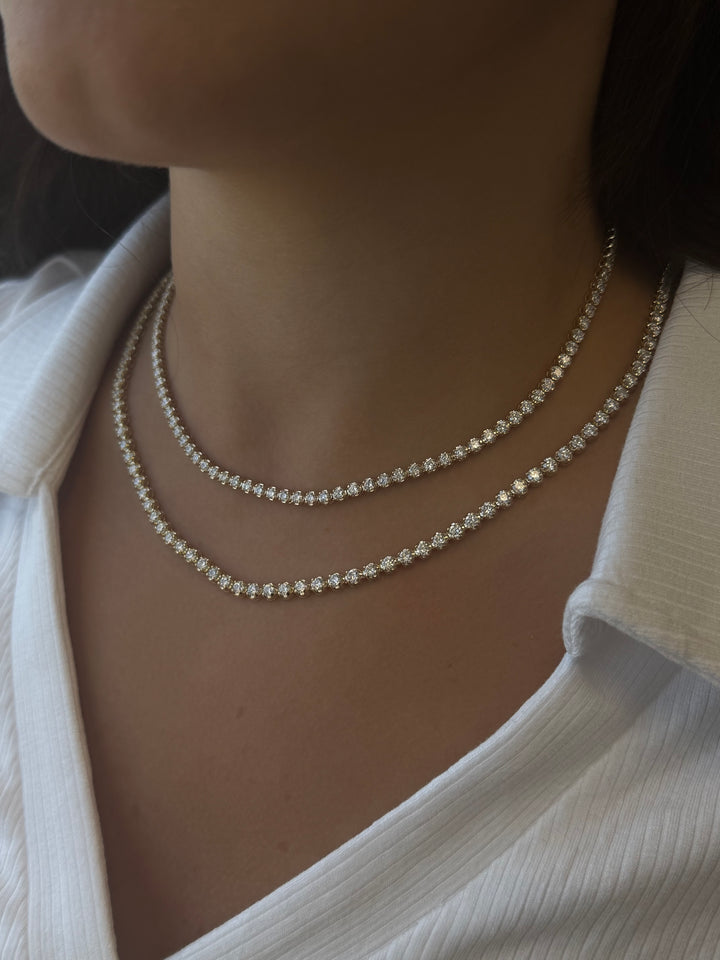 Illusion Set Round Shape Lab Grown Diamond Tennis Necklace 14K Solid Gold