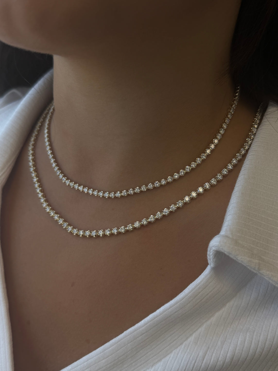Illusion Set Round Shape Lab Grown Diamond Tennis Necklace 14K Solid Gold