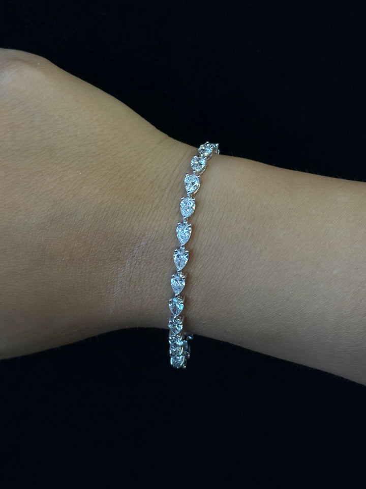 Pear Shape East To West Lab - Grown Diamond Tennis Bracelet 14K Solid Gold