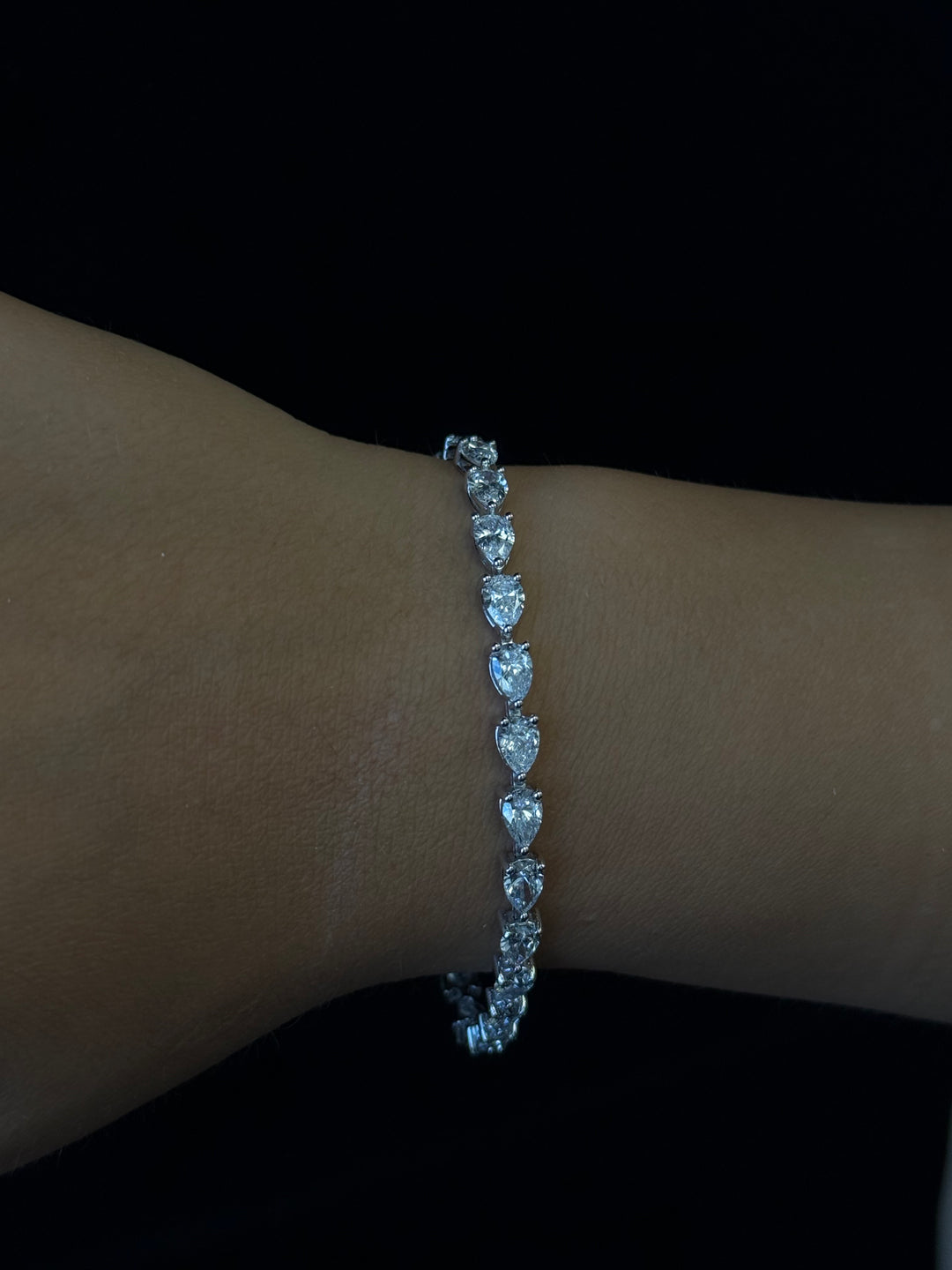 Pear Shape East To West Lab - Grown Diamond Tennis Bracelet 14K Solid Gold