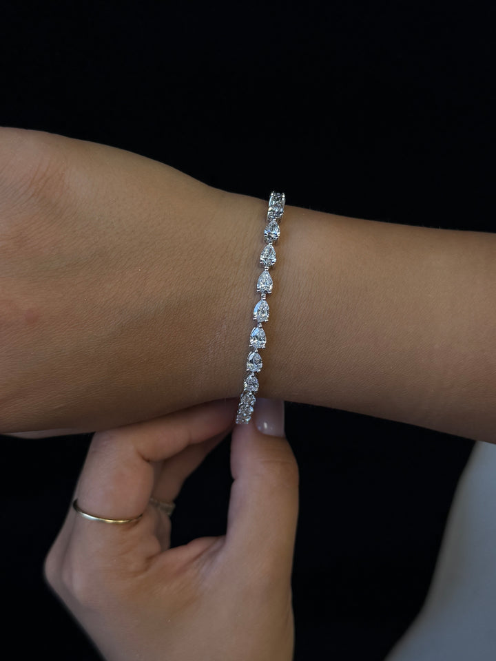 Pear Shape East To West Lab - Grown Diamond Tennis Bracelet 14K Solid Gold