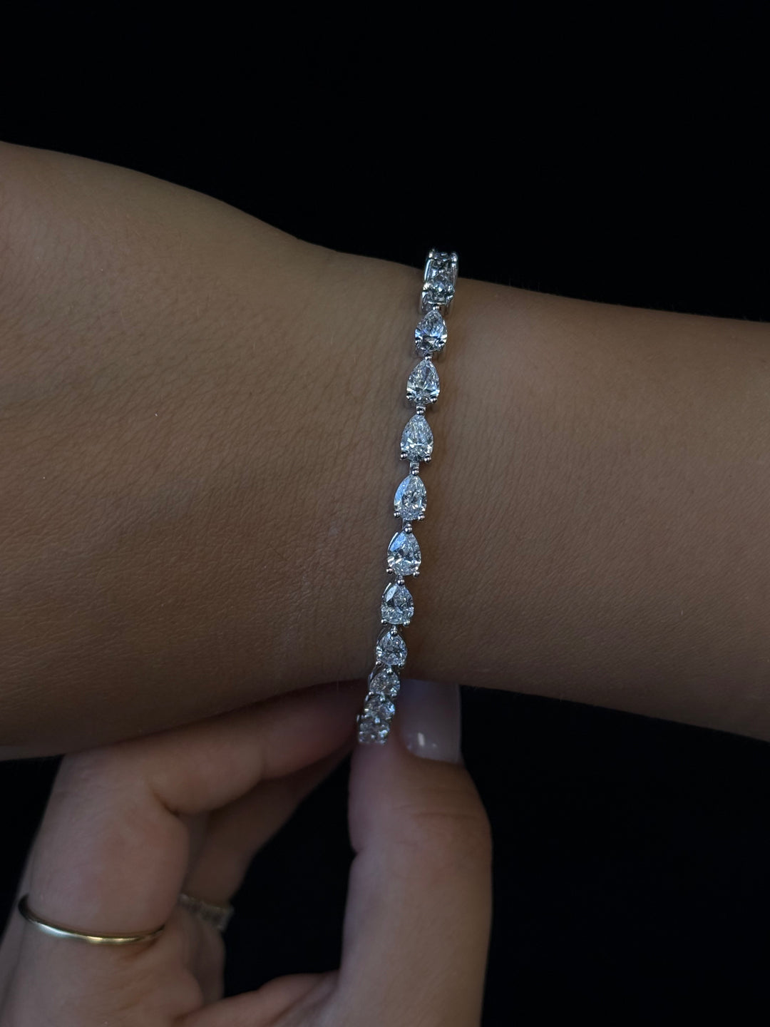 Pear Shape East To West Lab - Grown Diamond Tennis Bracelet 14K Solid Gold