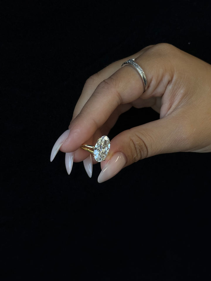 yellow gold Moval Lab Grown Diamond Engagement Ring with Hidden Halo