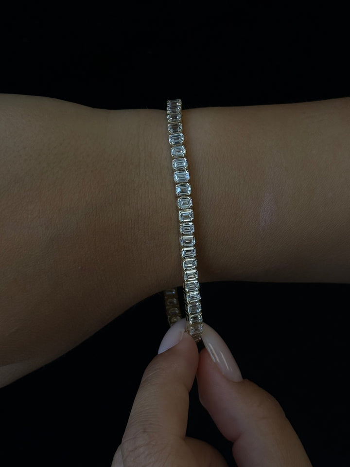 Emerald Cut Lab-Grown Diamond Tennis Bracelet 14K Solid Gold