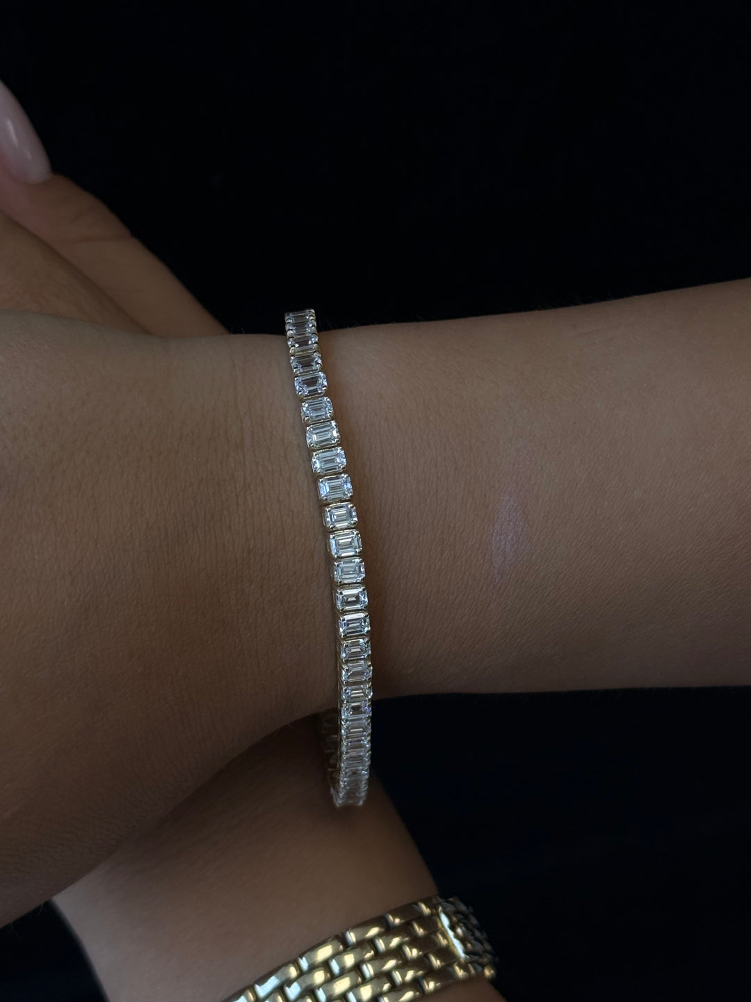 Emerald Cut Lab-Grown Diamond Tennis Bracelet 18K Solid Gold