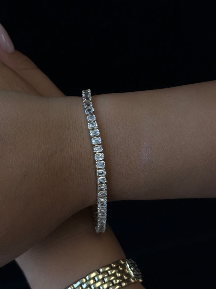 Emerald Cut Lab-Grown Diamond Tennis Bracelet 14K Solid Gold