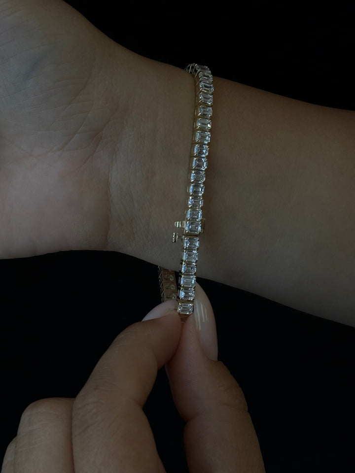 Emerald Cut Lab-Grown Diamond Tennis Bracelet 14K Solid Gold