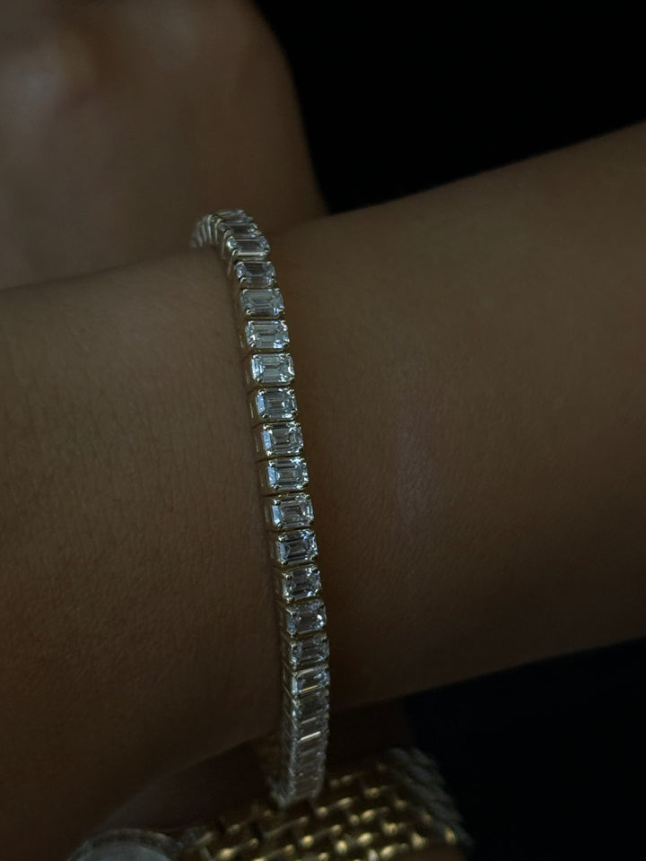 Emerald Cut Lab-Grown Diamond Tennis Bracelet 14K Solid Gold