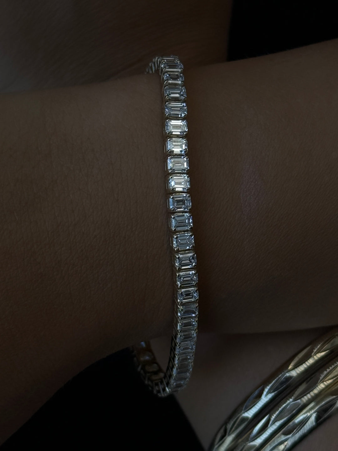 Emerald Cut Lab-Grown Diamond Tennis Bracelet 18K Solid Gold