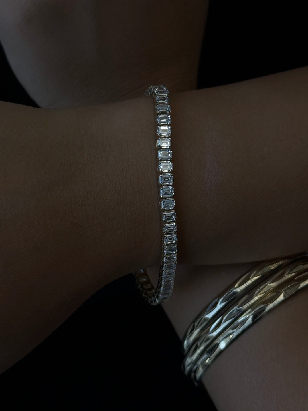 Emerald Cut Lab-Grown Diamond Tennis Bracelet 14K Solid Gold