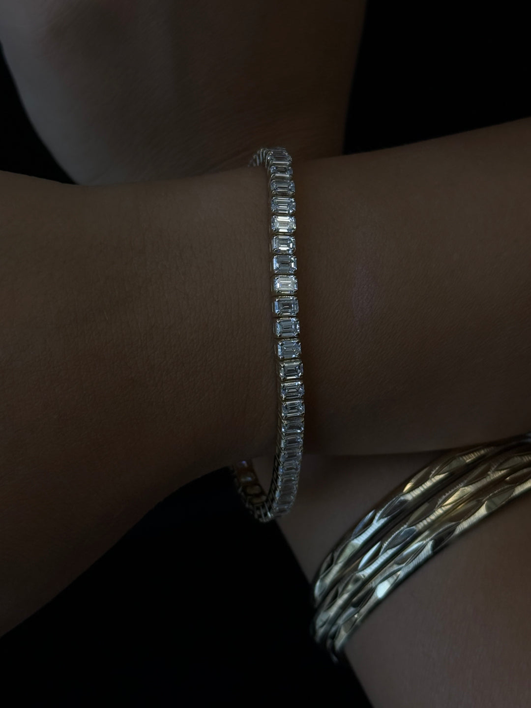 Emerald Cut Lab-Grown Diamond Tennis Bracelet 14K Solid Gold