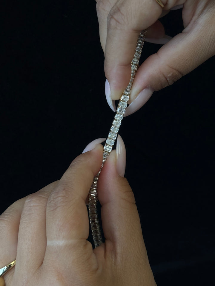 Emerald Cut Lab-Grown Diamond Tennis Bracelet 18K Solid Gold