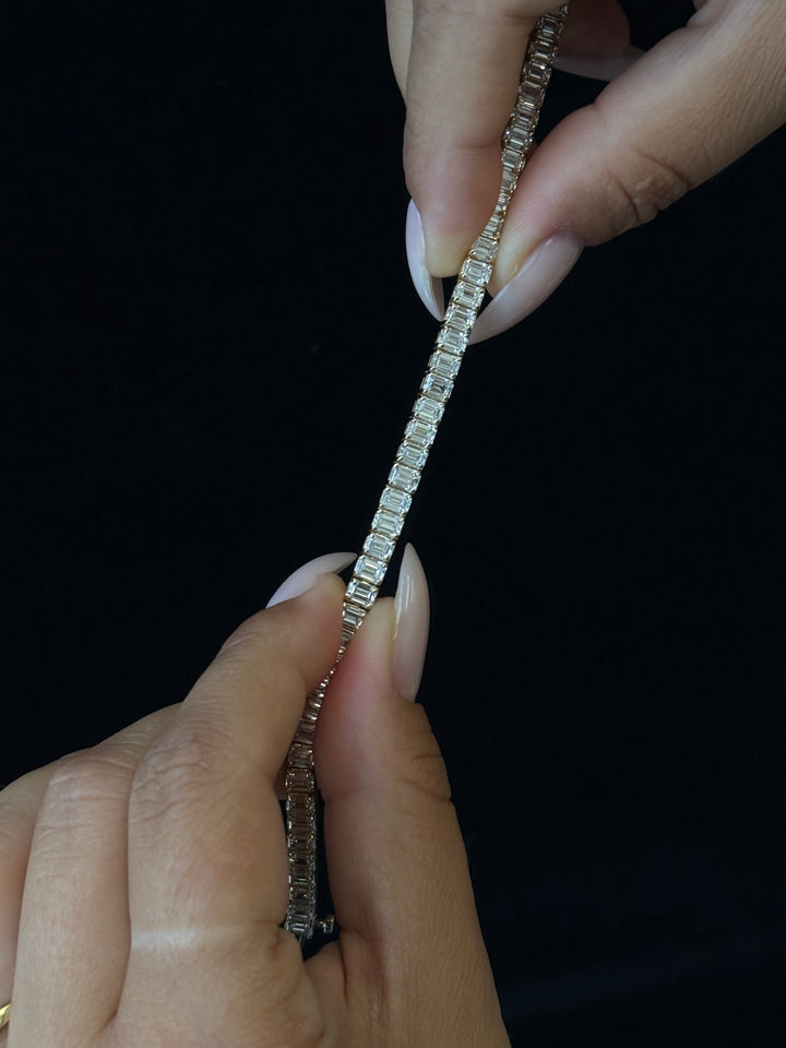 Emerald Cut Lab-Grown Diamond Tennis Bracelet 14K Solid Gold