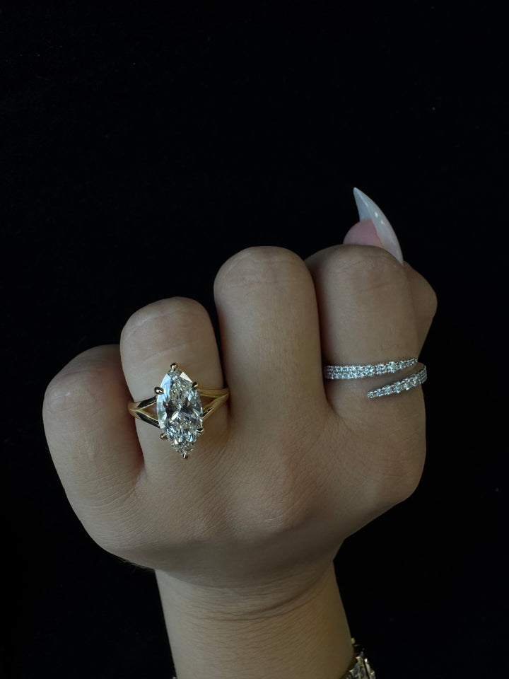 Marquise Cut Cathedral Split Shank Lab Grown  Engagement Ring