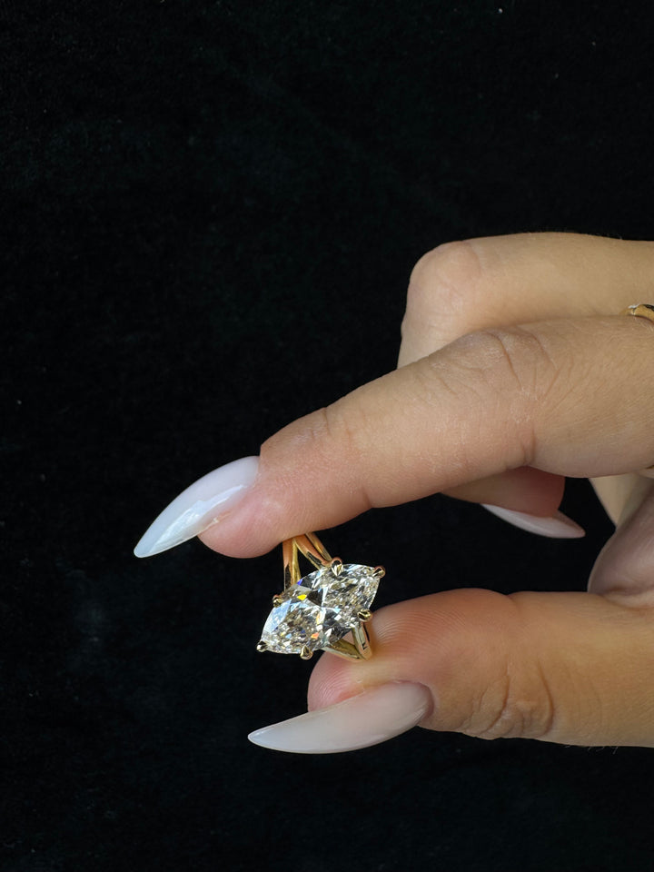 Marquise Cut Cathedral Split Shank Lab Grown  Engagement Ring