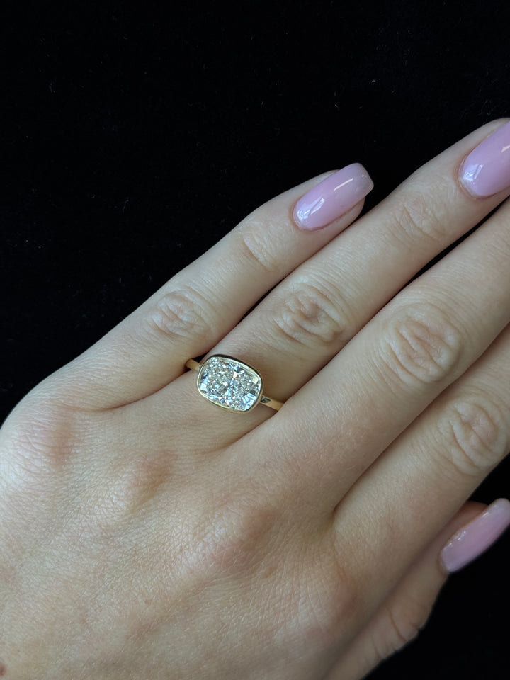 Elongated Cushion Cut East West Lab Grown Diamond Bezel Engagement Ring