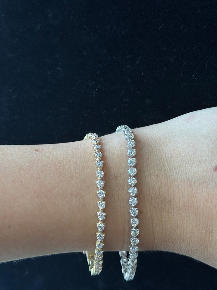 3 Prong Round Cut Lab Grown Diamond Tennis Bracelet 18K Solid Gold