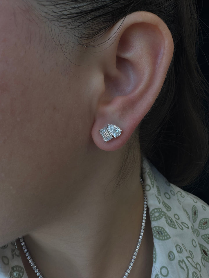 Toi Et Moi Emerald & Pear Shape Lab-Grown Diamond Studs