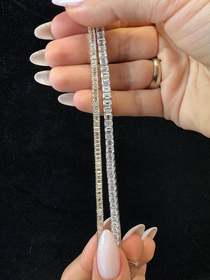 Emerald Cut Lab-Grown Diamond Tennis Bracelet 14K Solid Gold