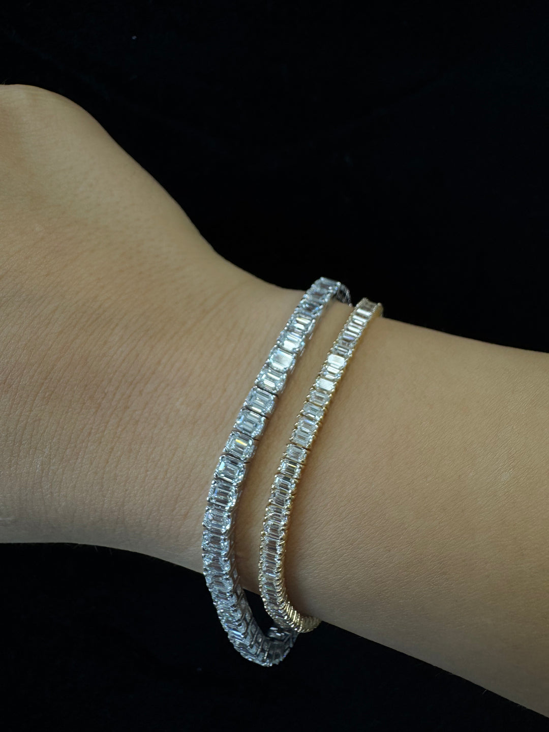 Emerald Cut Lab-Grown Diamond Tennis Bracelet 14K Solid Gold