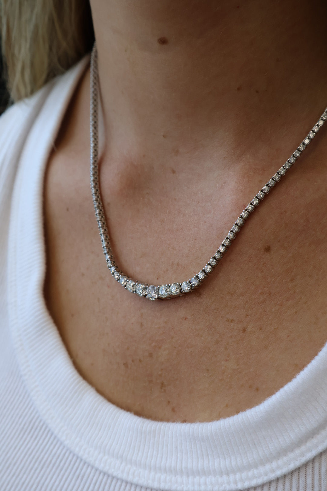 4 Prong Graduated Lab Grown Diamond Tennis Necklace 14K Solid Gold