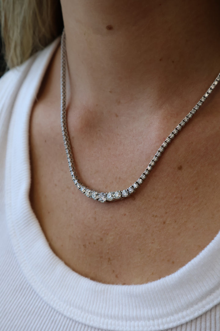 4 Prong Graduated Lab Grown Diamond Tennis Necklace 14K Solid Gold