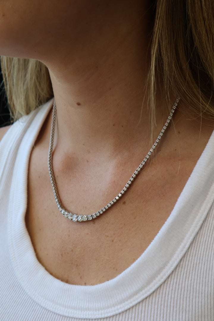 4 Prong Graduated Lab Grown Diamond Tennis Necklace 18K Solid Gold