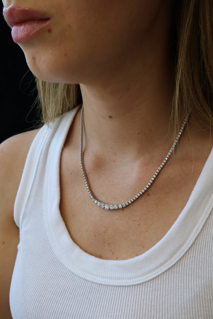 4 Prong Graduated Lab Grown Diamond Tennis Necklace 14K Solid Gold