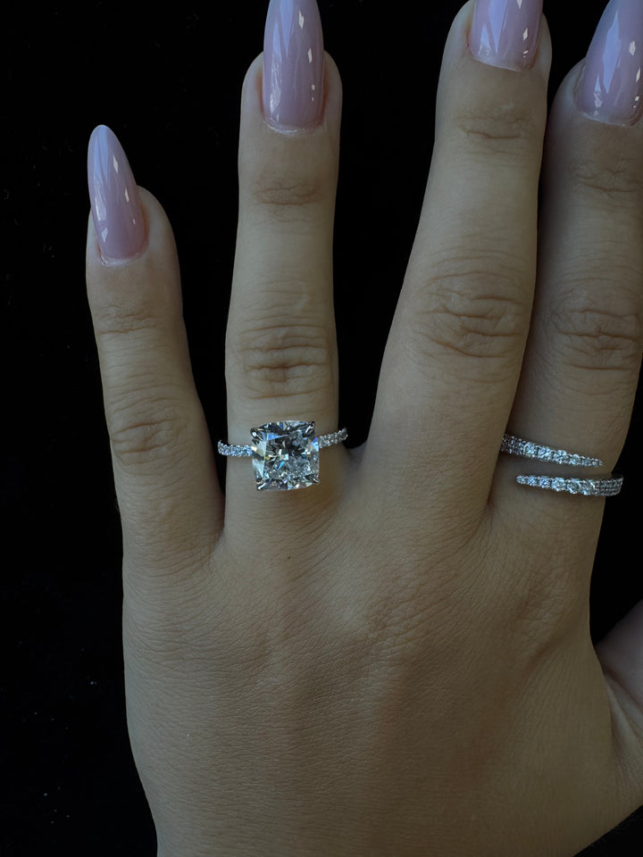 Cushion Cut Lab Grown Diamond Engagement Ring with SideStones