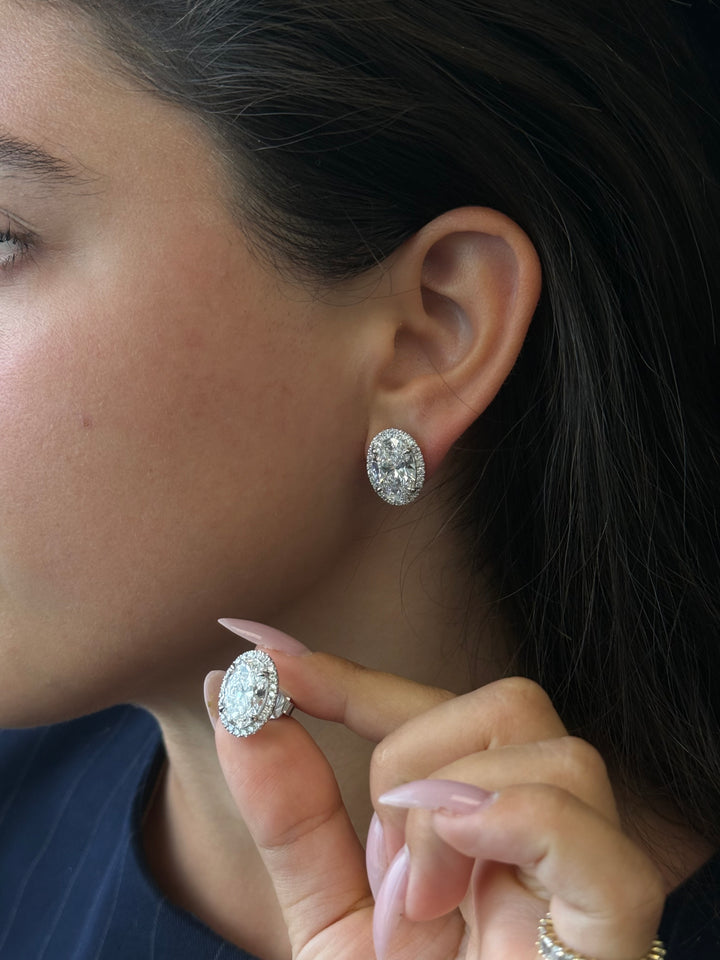 Oval Shape Lab Grown Diamond Halo Studs