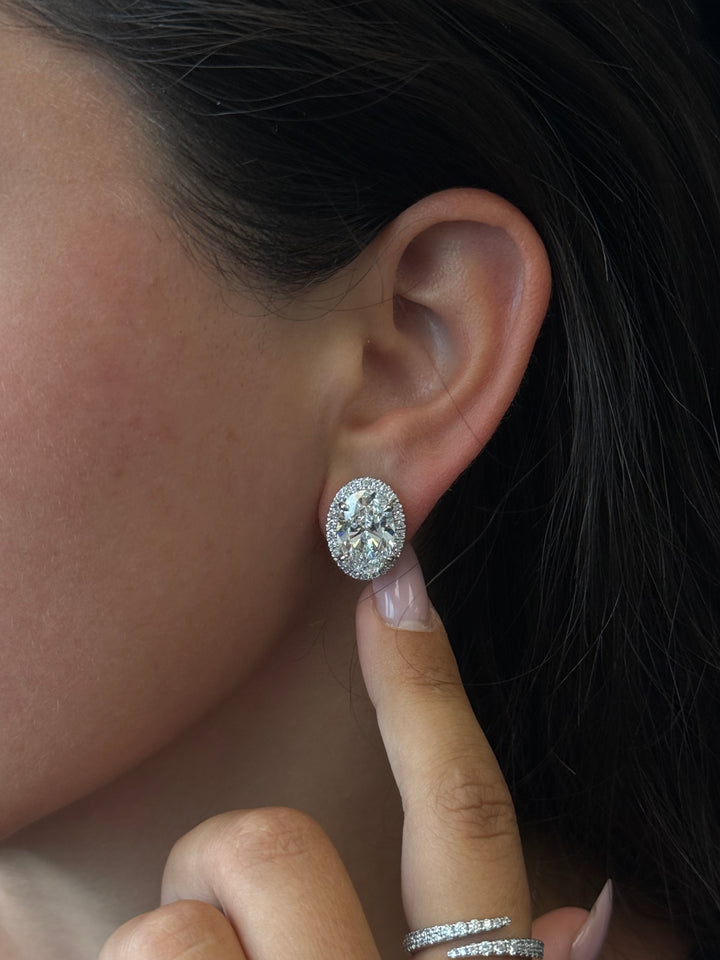 Oval Shape Lab Grown Diamond Halo Studs