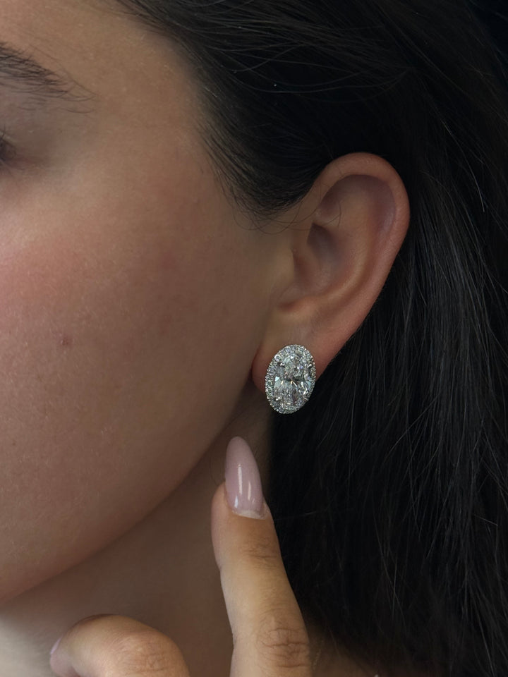 Oval Shape Lab Grown Diamond Halo Studs