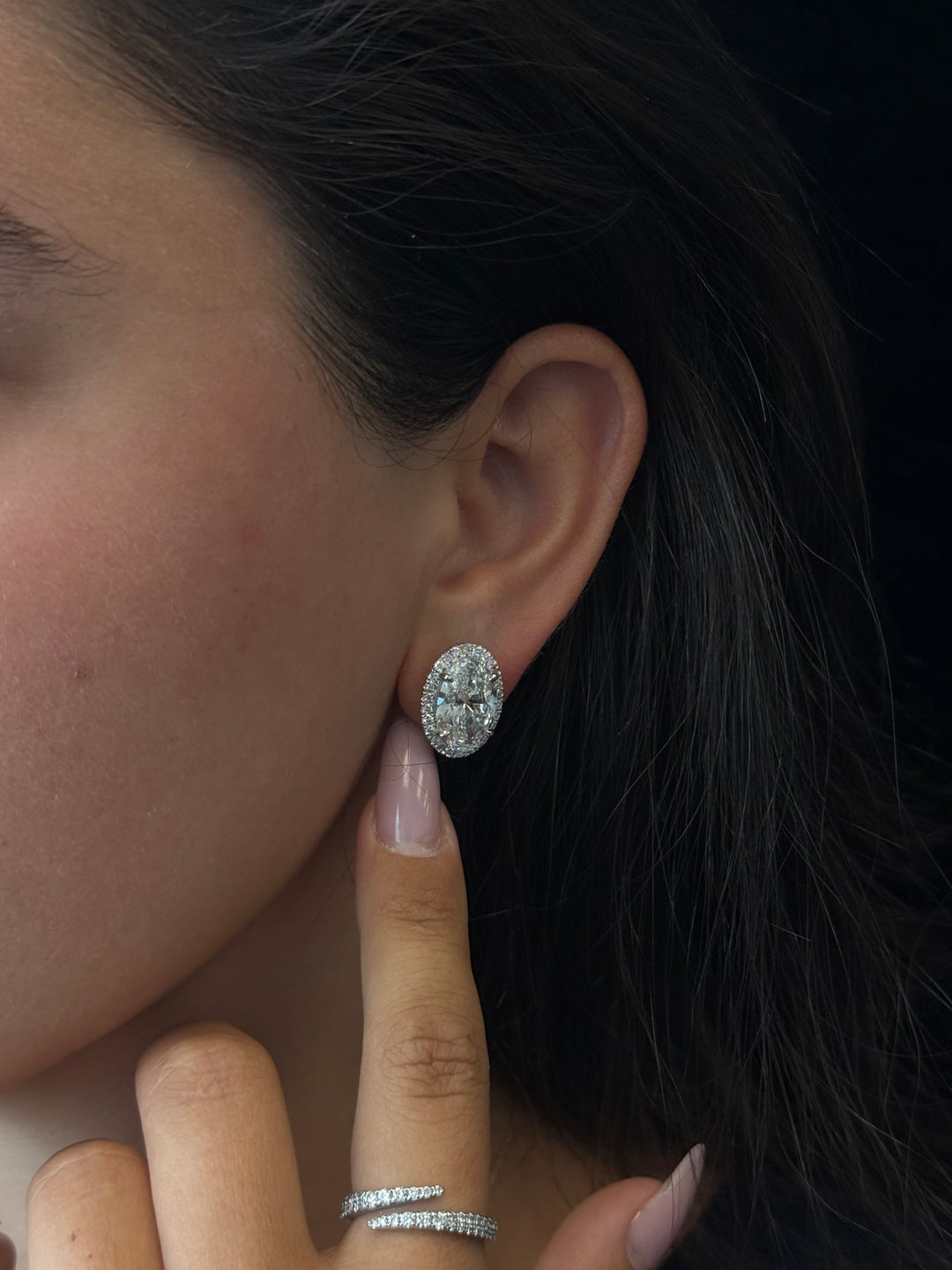 Oval Shape Lab Grown Diamond Halo Studs