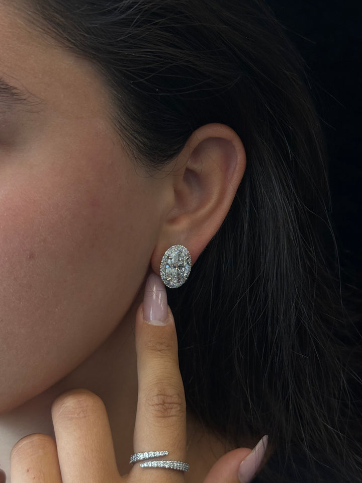 Oval Shape Lab Grown Diamond Halo Studs