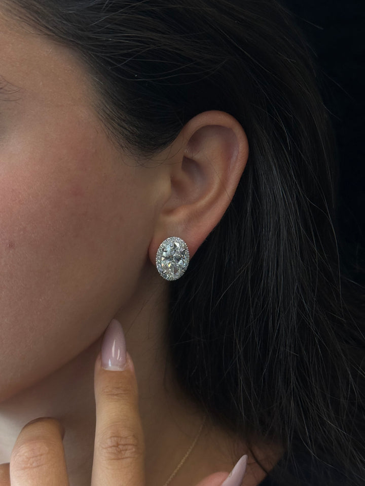 Oval Shape Lab Grown Diamond Halo Studs