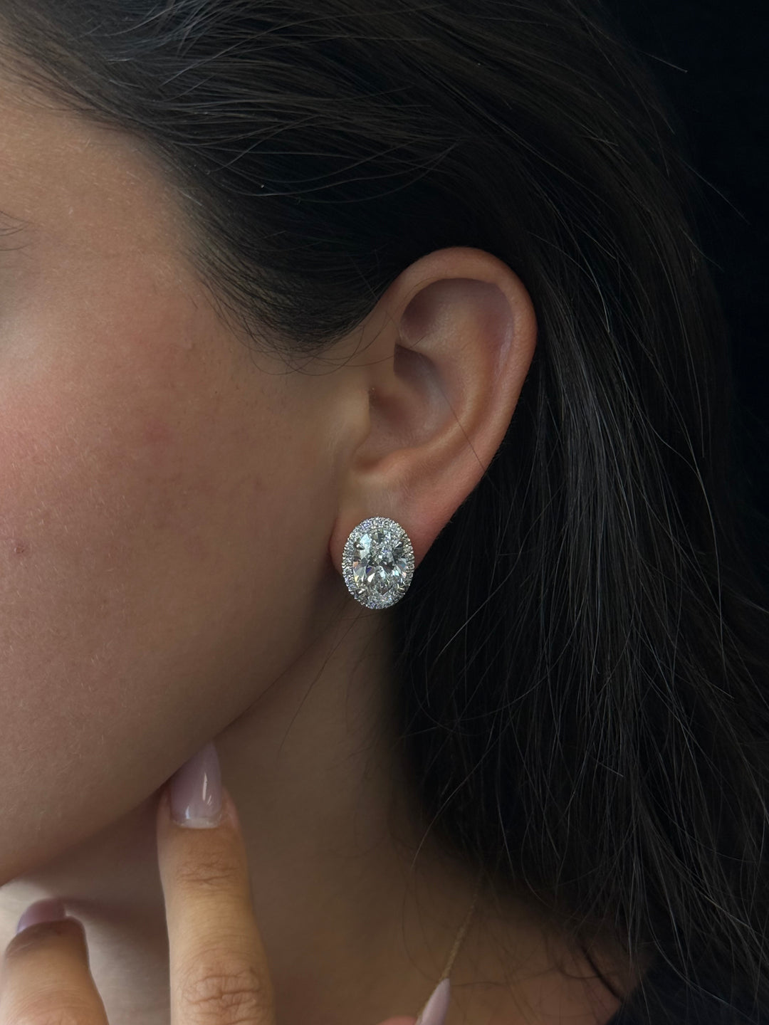 Oval Shape Lab Grown Diamond Halo Studs