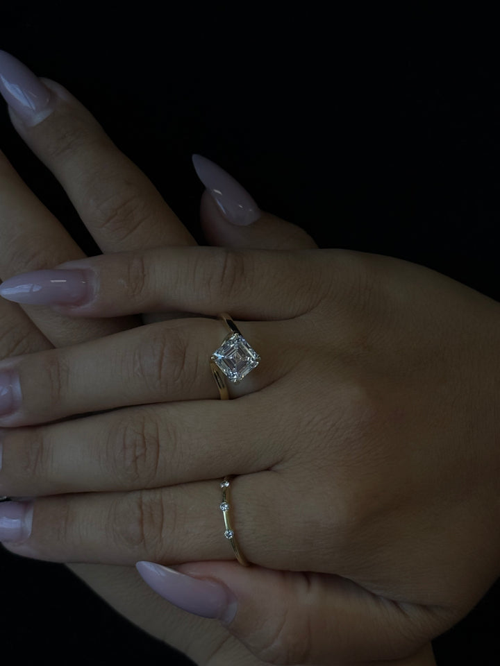 Asscher Cut Solitaire Lab Grown Diamond Engagement Ring Yellow Gold Lifestyle 2