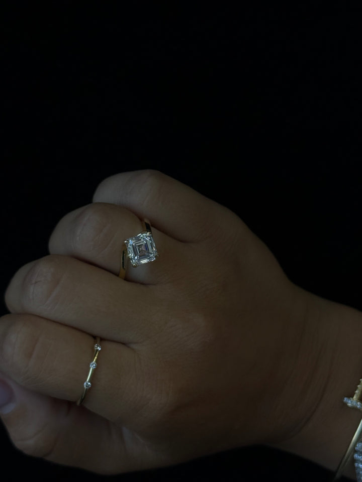Asscher Cut Solitaire Lab Grown Diamond Engagement Ring Yellow Gold Lifestyle 3